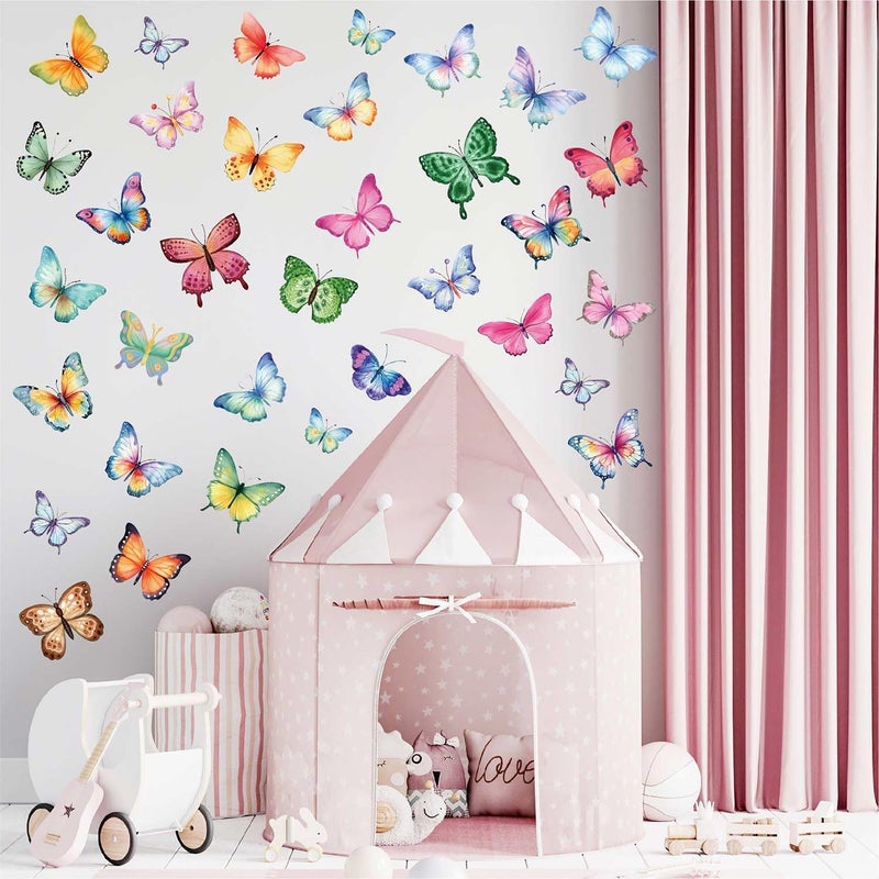 CharmFlo Large Butterfly Wall Decals 8 Sheets 62PCS Watercolor Wall Stickers Removable Peel & Stick for Kids Room Nursery Wall Art Girls Room Bedroom Décor - Image 3